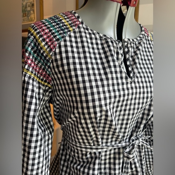 Madewell Black and White Gingham Top with Multicolor Accents Size Medium - Picture 3 of 11